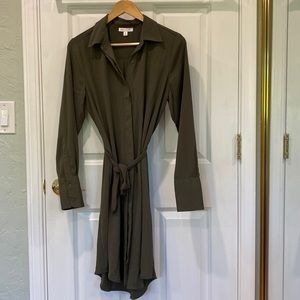 Olive green shirt dress with bow tie belt